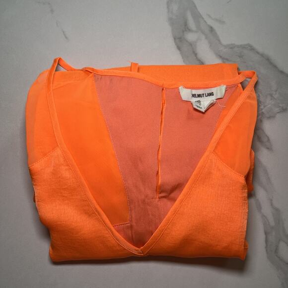 HELMUT LANG Silk Blend Layered Sleeveless Dress Orange Chroma Drape Womens 8 EUC - Picture 12 of 12